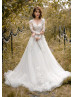 Long Sleeve Beaded Ivory Lace Sparkle Tulle Wedding Dress